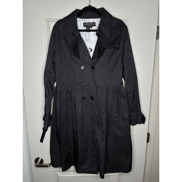 J. Peterman Jackets & Blazers - J Peterman NWOT Double Breasted Peplum Long Trench Coat Belted Black Medium